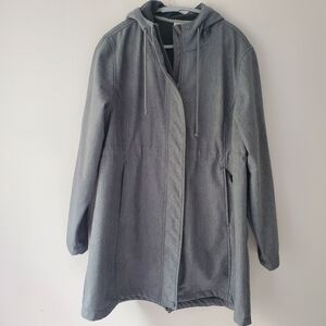 Outdoor Ventures Woman Soft Shell Gray Hooded Windbreaker Jacket Fleece Lined XL